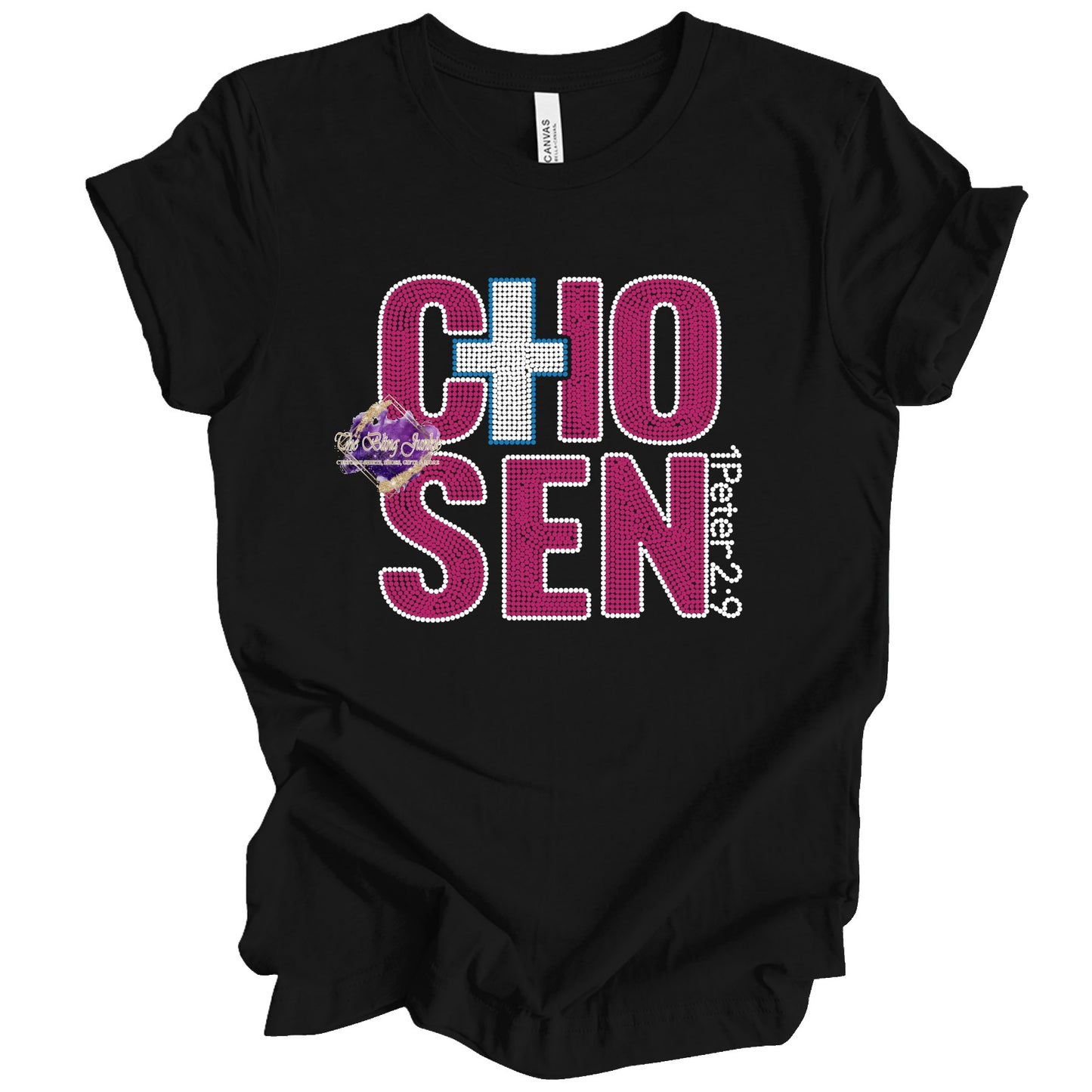 Chosen Rhinestone Shirt-1 Peter 2:9 Christian Bling Tee, Faith Inspired Sparkle Shirt, Christian Graphic Tee for Women