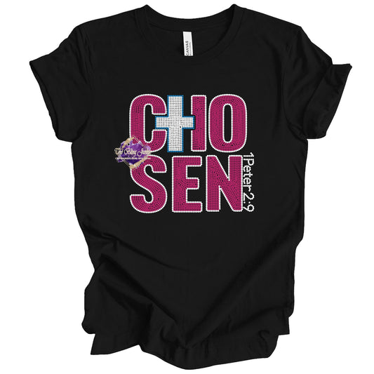 Chosen Rhinestone Shirt-1 Peter 2:9 Christian Bling Tee, Faith Inspired Sparkle Shirt, Christian Graphic Tee for Women