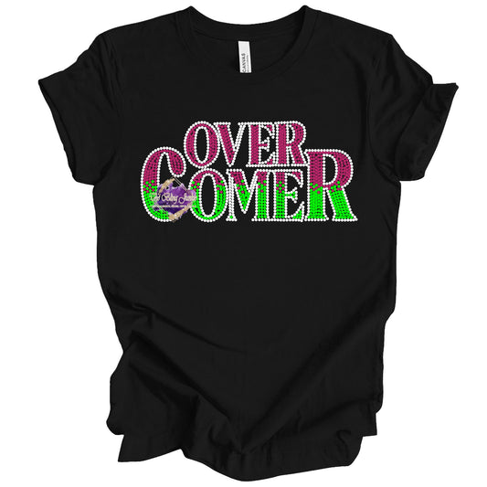 Overcomer Rhinestone Shirt – Inspirational Bling Tee, Faith Statement Shirt, Sparkle Graphic Tee for Women